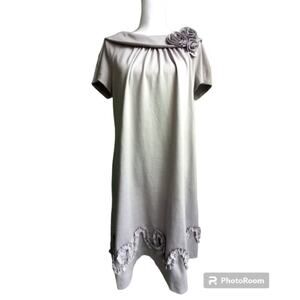R & M Richards 60's style dress! Gray with flower embroidery Size 14